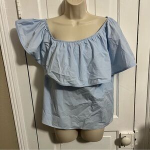 A.L.C. Blue Off Shoulder Ruffle Top Blouse Size 6 X1